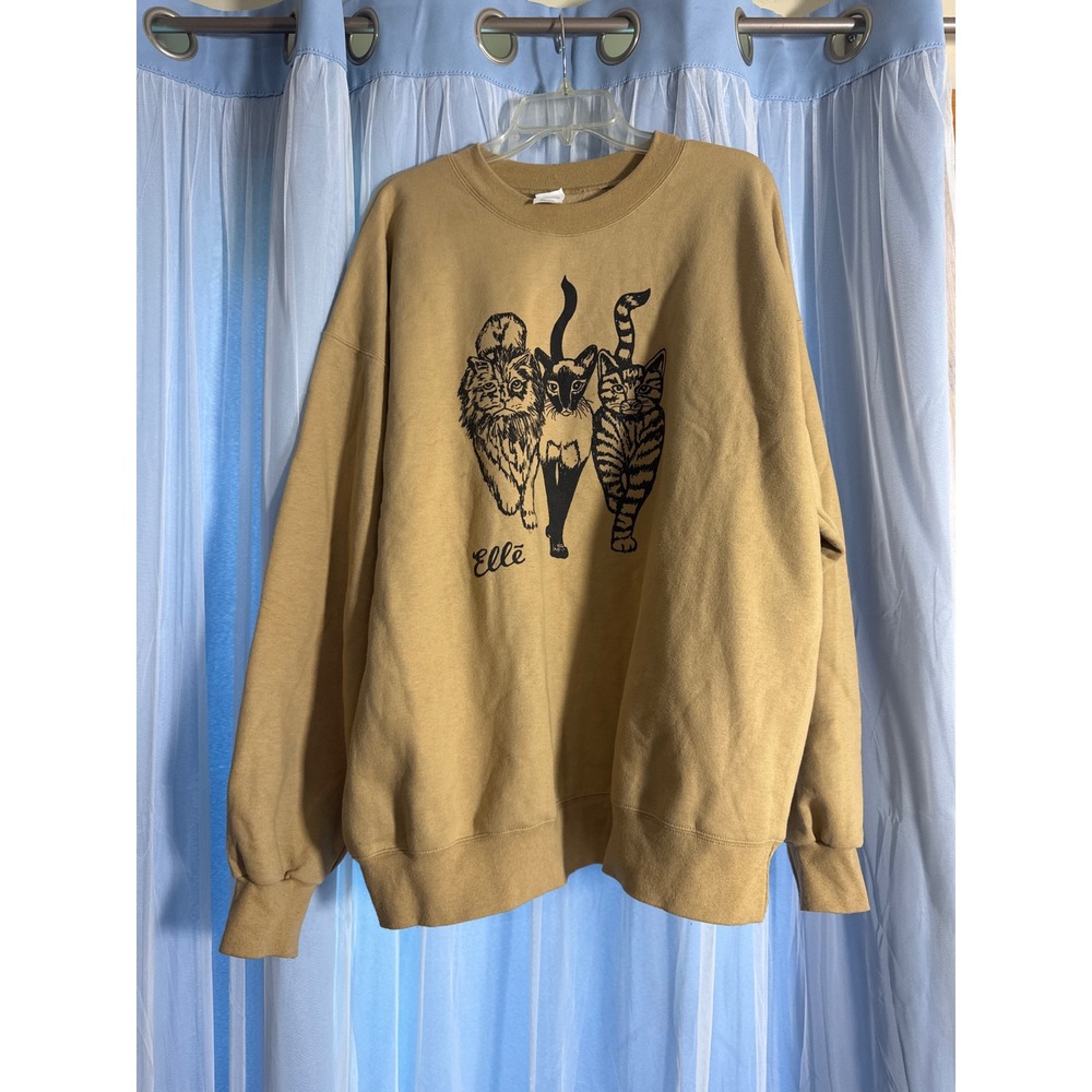 Hanes Sweatshirt Womens XL Ultimate Cotton Tan Three Cats Graphic EUC